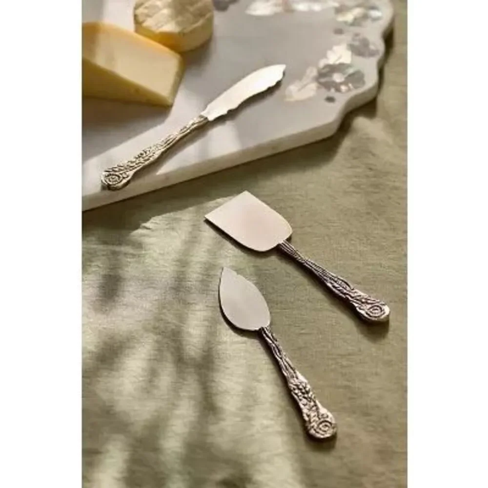 Anthropologie Augustine Stainless Steel Cheese Knives, Silver Set of 3 New